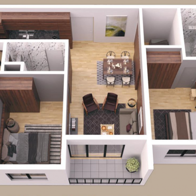 Báo giá thiết kế nội thất căn hộ 2 phòng ngủ - CC956
