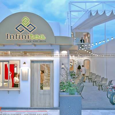 Xây dựng nhà tiền chế kết hợp thiết kế quán cafe Infinitea