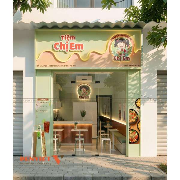 THIẾT KẾ QUÁN TRÀ SỮA DIỆN TÍCH NHỎ 30M2 ĐẸP TIỆN NGHI TẠI MỸ ĐÌNH