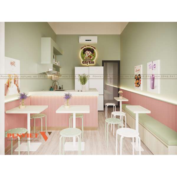 THIẾT KẾ QUÁN TRÀ SỮA DIỆN TÍCH NHỎ 30M2 ĐẸP TIỆN NGHI TẠI MỸ ĐÌNH