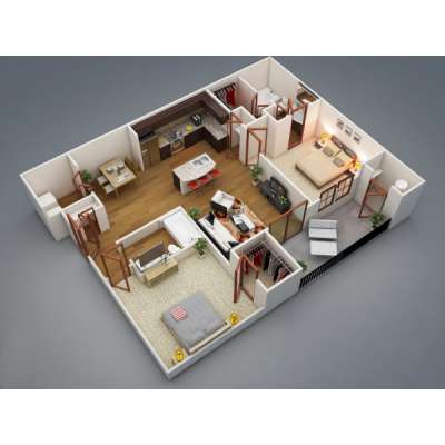 Hoàn thiện nội thất căn hộ 2 ngủ phong cách hiện đại - CC977